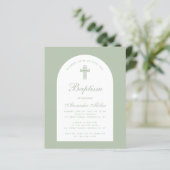 Baptism Sage Budget Arch Green Script Invitation (Staand voorkant)