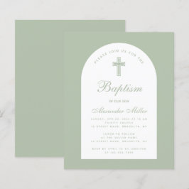 Baptism Sage Budget Arch Green Script Invitation