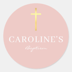 BAPTISM SEAL modern slank goud cross blush roze Ronde Sticker