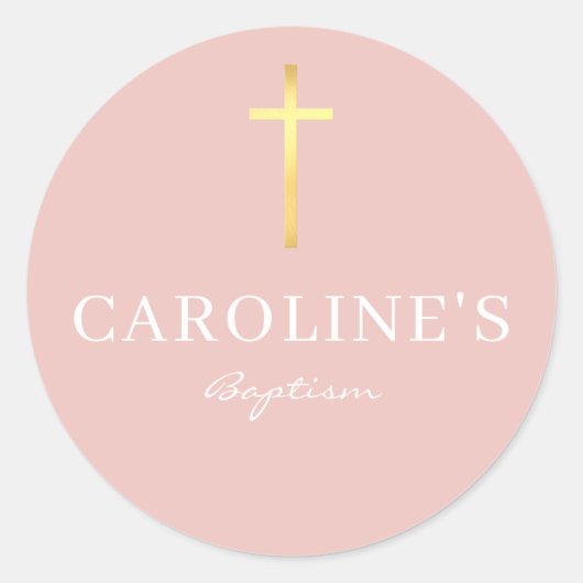 BAPTISM SEAL modern slank goud cross blush roze Ronde Sticker (Voorkant)