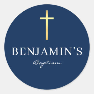BAPTISM SEAL modern slank gouden kruis donker mari Ronde Sticker