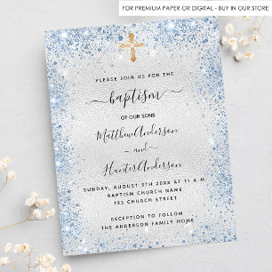Baptism Silver Blauw twin boys budget uitnodiging Flyer