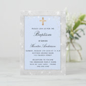 Baptism Silver Blue Boy sparkles script luxe Kaart (Staand voorkant)