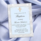 Baptism Silver Blue Boy sparkles script luxe Kaart