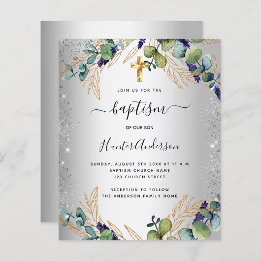 Baptism Silver Eucalyptus greenery-uitnodiging (Voorkant / Achterkant)