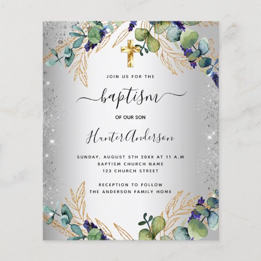Baptism Silver Eucalyptus greenery-uitnodiging (Voorkant)