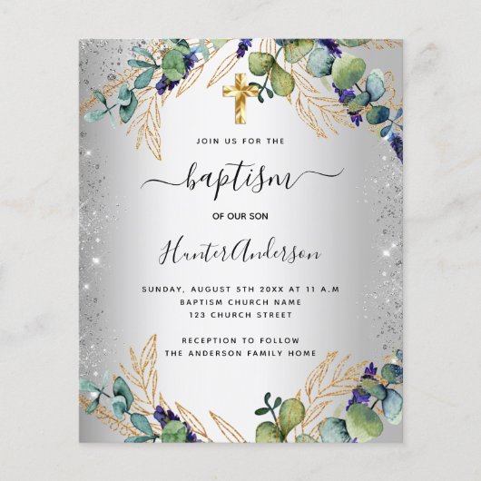 Baptism Silver Eucalyptus greenery-uitnodiging Flyer (Voorkant)