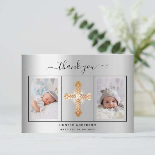 Baptism Silver Fotoscriptie Bedankkaart (Staand voorkant)