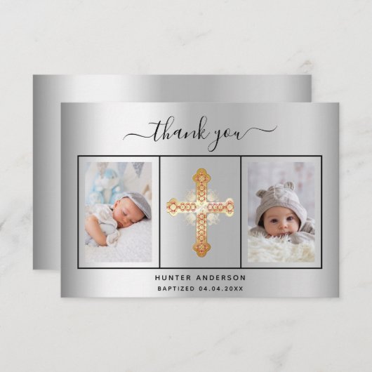 Baptism Silver Fotoscriptie Bedankkaart (Voorkant / Achterkant)