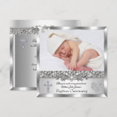 Baptism Silver Photo Heart Cross Boy of Girl Kaart (Voorkant / Achterkant)