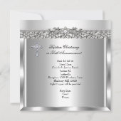 Baptism Silver Photo Heart Cross Boy of Girl Kaart (Achterkant)