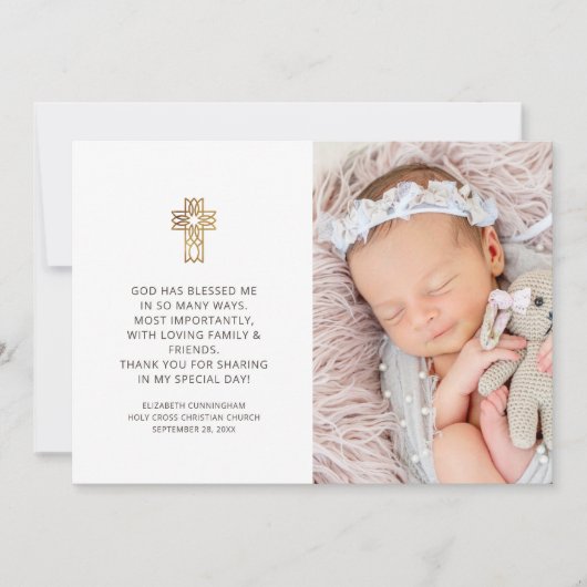 Baptism Simple and Moderne Photo Cross Hartelijk d Bedankkaart (Voorkant)