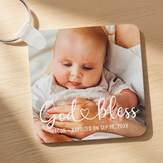 Baptism Simple Modern Heart Baby Photo Sleutelhanger
