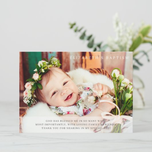 Baptism Simple Moderne Chic-foto Bedankkaart (Staand voorkant)