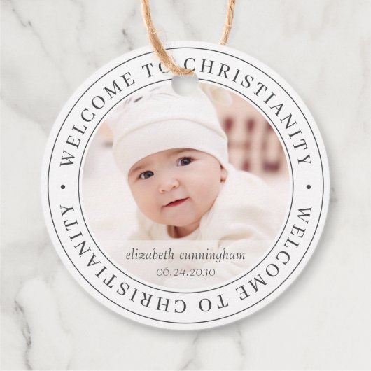 Baptism Simple Welcome to Christianity Foto Bedankjes Labels (Achterkant)