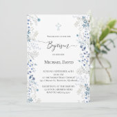 Baptism small blue watercolor flowers kaart (Staand voorkant)