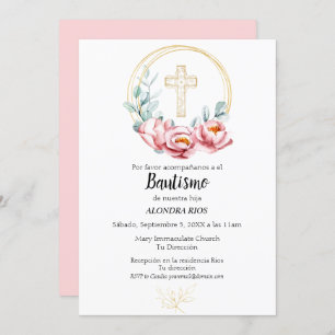Baptism Spanish Invitation Girl, Floral Kaart