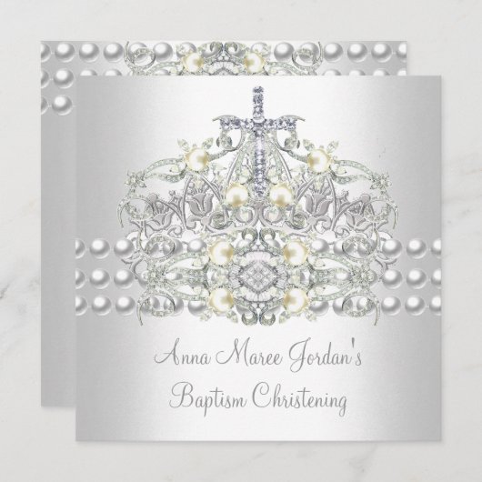 Baptism Tiara Silver White Pearl Diamond Kaart (Voorkant / Achterkant)