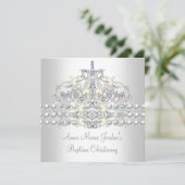 Baptism Tiara Silver White Pearl Diamond Kaart (Staand voorkant)