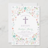 Baptism-uitnodiging - Aanpassen, bloemen, kruisen Kaart (Voorkant)