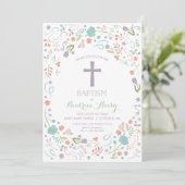 Baptism-uitnodiging - Aanpassen, bloemen, kruisen Kaart (Staand voorkant)
