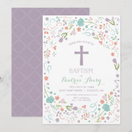 Baptism-uitnodiging - Aanpassen, bloemen, kruisen Kaart