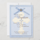 Baptism Uitnodiging - Blauw met kruis en ribbo (Voorkant)