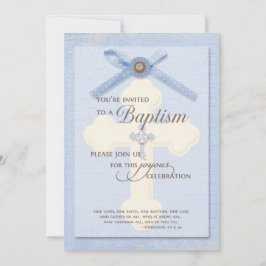 Baptism Uitnodiging - Blauw met kruis en ribbo