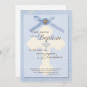 Baptism Uitnodiging - Blauw met kruis en ribbo (Voorkant / Achterkant)