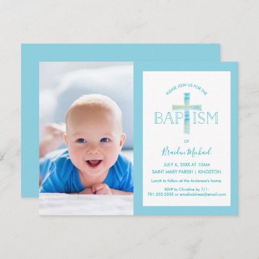 Baptism Uitnodiging - Jongen's Foto uitnodigen (Voorkant / Achterkant)