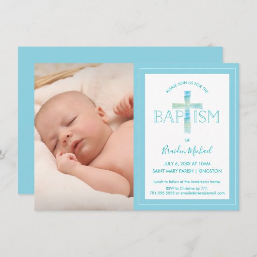 Baptism Uitnodiging - Jongen's Foto uitnodigen (Voorkant / Achterkant)