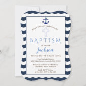 Baptism-uitnodiging | Nautical Navy Waves Anchor Kaart (Voorkant)