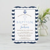 Baptism-uitnodiging | Nautical Navy Waves Anchor Kaart (Staand voorkant)