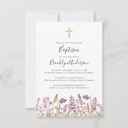 Baptism-uitnodiging | Wilde bloem Kaart (Voorkant)