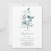Baptism Violet Blue Florals Elegance Invitation Kaart (Voorkant)