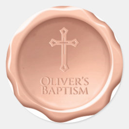 Baptism Waszegel Bruin Geprägd Kruis  Ronde Sticker