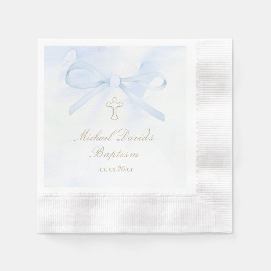 Baptism watercolor blue bow servet (Voorkant)