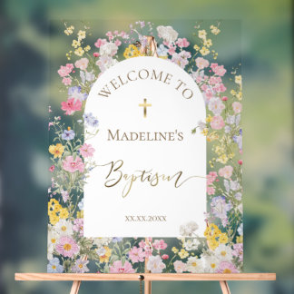 Baptism watercolor meadow flowers acryl bord