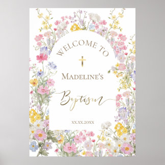 Baptism watercolor meadow flowers welcome poster