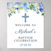 Baptism Welkomstteken Blauw Hydrangea Floral Poster (Voorkant)