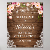 Baptism Welkomstteken Rustic Floral String Lights Poster (Voorkant)