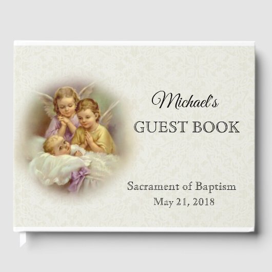 Baptism White Lace Baby Praying Angels Gastenboek (Voorkant)