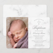Baptism White Marble Silver Cross Photo Girl Kaart (Voorkant / Achterkant)