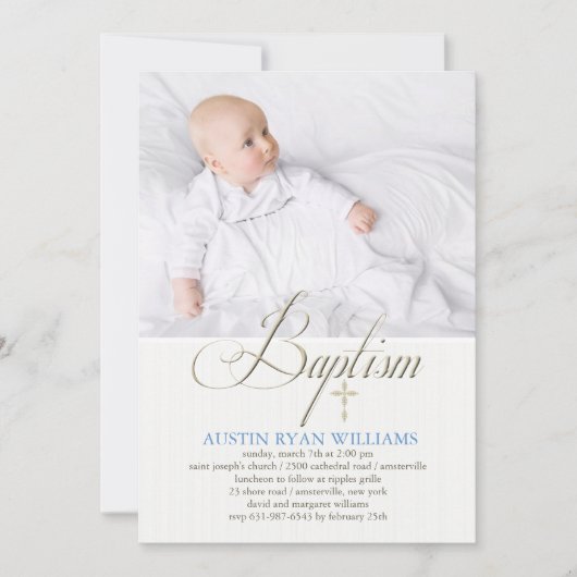 Baptism White Photo Invitation Kaart (Voorkant)