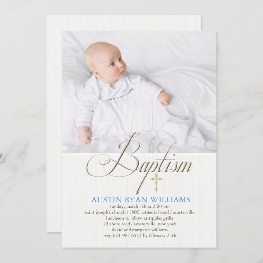 Baptism White Photo Invitation Kaart (Voorkant / Achterkant)