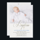 Baptism White Photo Invitation Kaart<br><div class="desc">Een geheel witte doopuitnodiging die perfect is voor beide geslachten. Voeg gewoon uw favoriete foto toe. Om het geslacht te benadrukken, verander eenvoudig de kleur van de naam in blauw of roze. Het kruis kan naar elke locatie worden gesleept, groter of kleiner worden of worden verwijderd. De kaart is eenvoudig...</div>