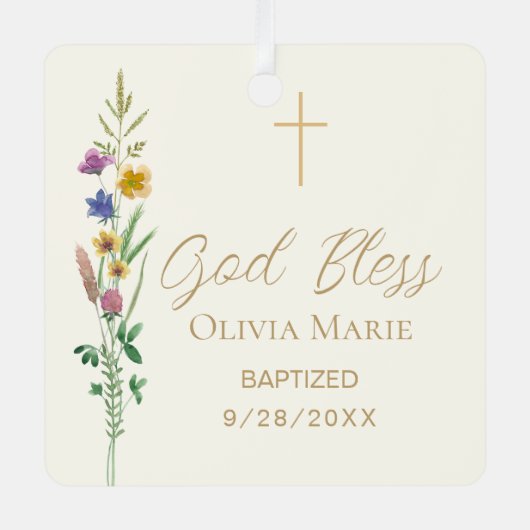 Baptism Wildflower Custom Photo Ceramic Metalen Ornament (Voorkant)