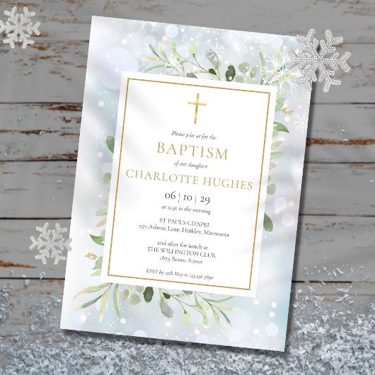 Baptism Winter Snowflakes Waterverf Greenery Kaart