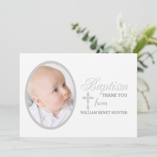 Baptism Word Silver Foto Dank u Notecard Bedankkaart (Staand voorkant)