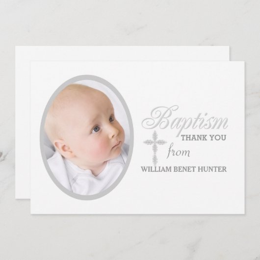 Baptism Word Silver Foto Dank u Notecard Bedankkaart (Voorkant / Achterkant)